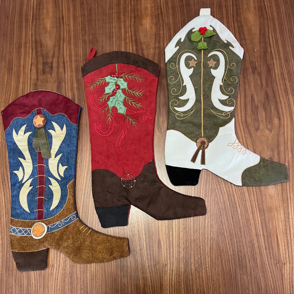 Prima Creations Cowboy Boot Christmas Stockings Set of 3 Western Holiday Decor